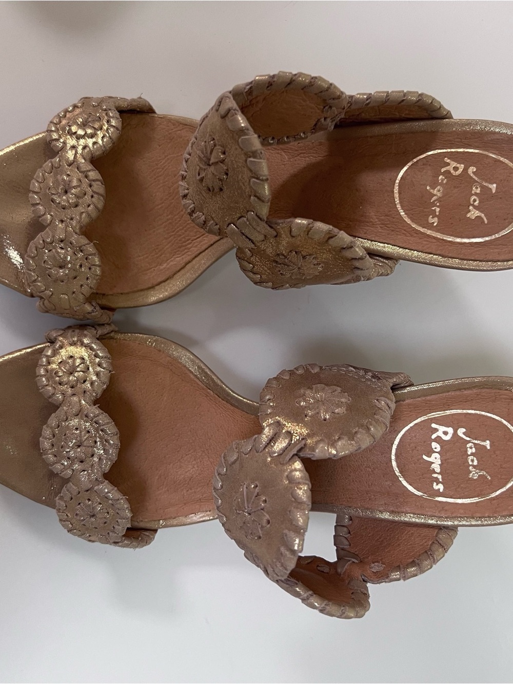 Jack Rogers Women's Gold Leather Wedge Heeled Slide Sandals Size 8M